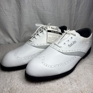 Vintage NOS Footjoy Softjoy 2 Golf Shoes Cleats Metal Spikes Wingtip White Sz 10